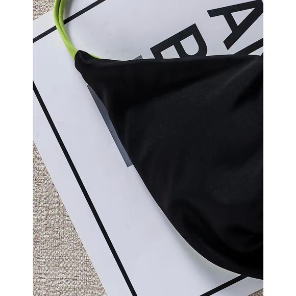 Black Green High Waisted Triangle Halter Top Cheeky String Bikini SMALL A-C Cup - Picture 4 of 7